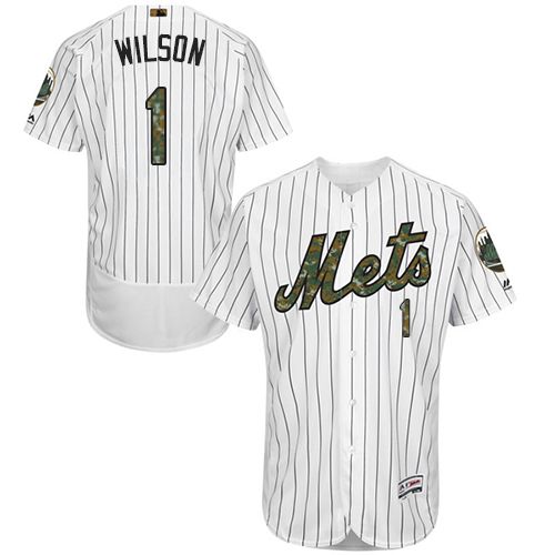 Mets #1 Mookie Wilson White(Blue Strip) Flexbase Authentic Collection Memorial Day Stitched MLB Jersey